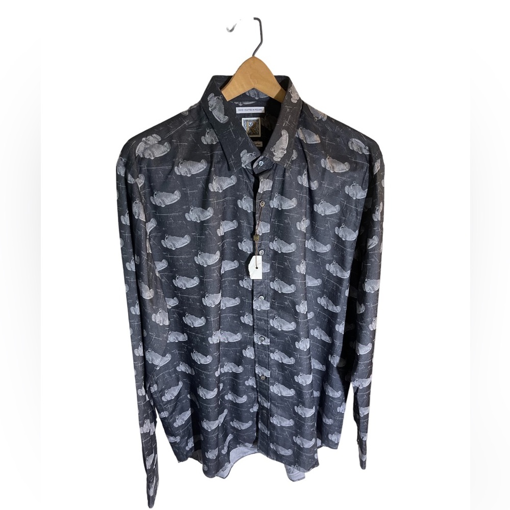 NWOT R Collection by Robert Graham Vintage Car Racer Shirt Black XL Hand Crafted